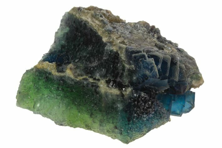 Blue-Green Stepped Fluorite Crystals on Quartz - China #127246